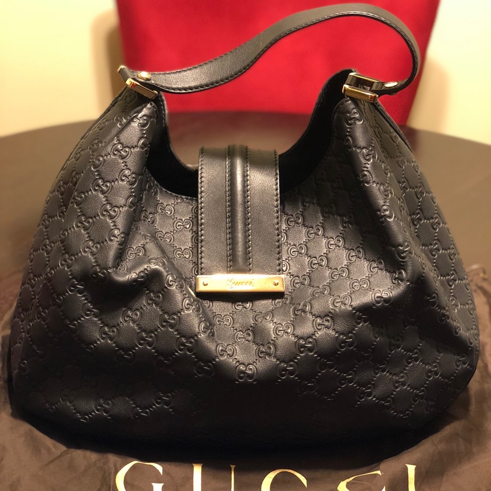 Never used Black Gucci Guccissima Hobo Handbag